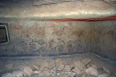 Particolare della Tomba Etrusca dei Leoni Ruggenti di Veio